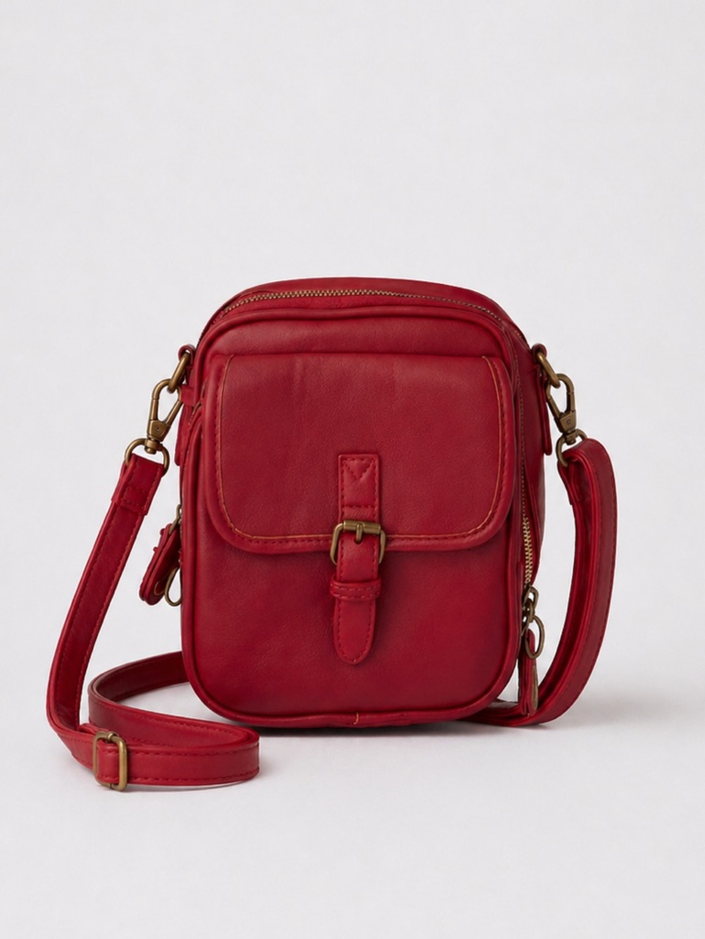 Compact Red Leather Crossbody Bag